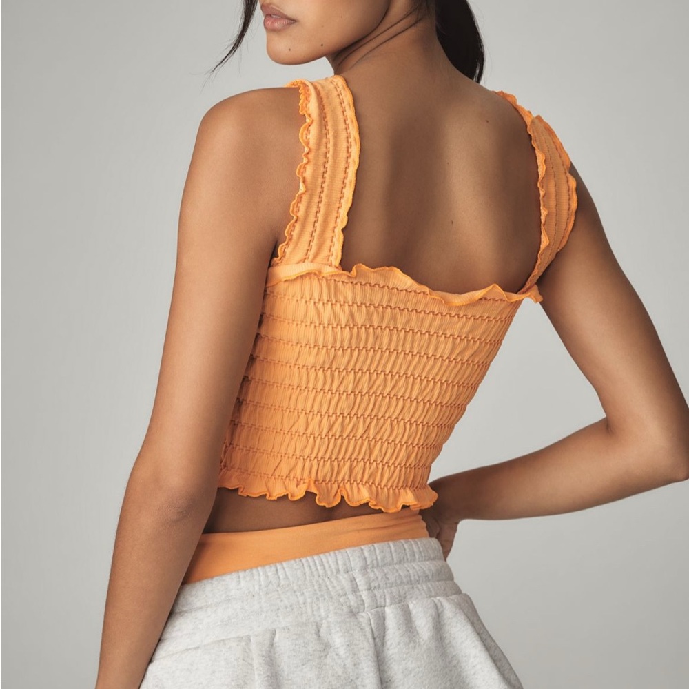 Anthropologie Orange Smocked Crop Top